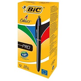 BIC 4 Colours Pro Retractable Ballpoint Pens, Multicolor, Box of 6