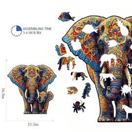 Wooden Puzzle for Adults - 200 Piece Elephant Animal Jigsaw 11.5x16.5 Inches with Wooden Gift Box,Unique Shape Adult PuzzlesCreative Gift for Adults Family Game ﻿