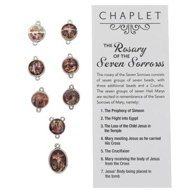 Seven Sorrows of Mary Medals and Instruction Bookmark | Beads for DIY Chaplet of The Sorrowful Mother Rosary | Catholic Craft Supplies | Full-Color Images on Metal