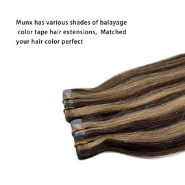 Ombre Tape in Human Hair Extensions for Women Highlighted Brown Mix Honey Blonde Hair Extensions Real Human Hair 20Pieces/30Grams PU Weft Glue in Hair Extensions 14"