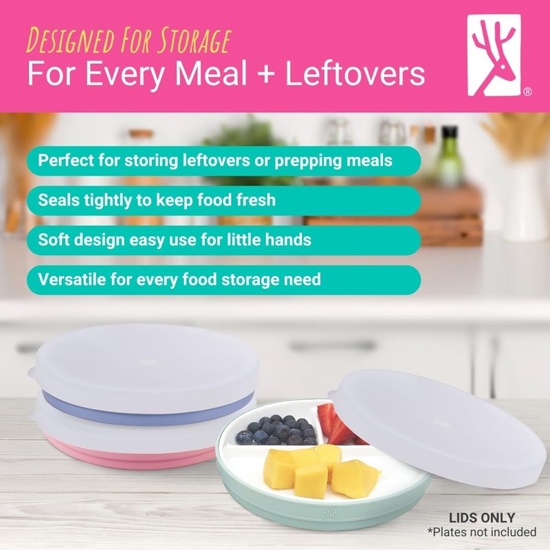 Elk and Friends Kids 6.7" Porcelain Plate Silicone Lids |