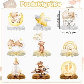 ZABARE Baby Shower Table Decoration, 9 Pieces Gender Reveal Party Decoration with Bear Motif Honeycomb Centrepiece Table Decoration Girls or Boys, Boy or Girl Decoration, Baby Shower Table Toppers