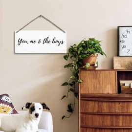 FUGWN You Me and the Boys Hanging Wooden Signs 12x6, Minimalist Inspirational Family Home Bedroom Living Room Boys Room Wall Decor, Mother’s Day Home Decor Gifts for Women Men Mom Dad