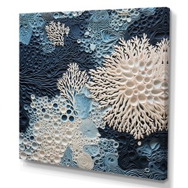 DesignQ coastal Wall art decor, Coastal Wall Art, Collage Of Blue And White Underwater Corals, Extra large Canvas wall art, 36x36 inches