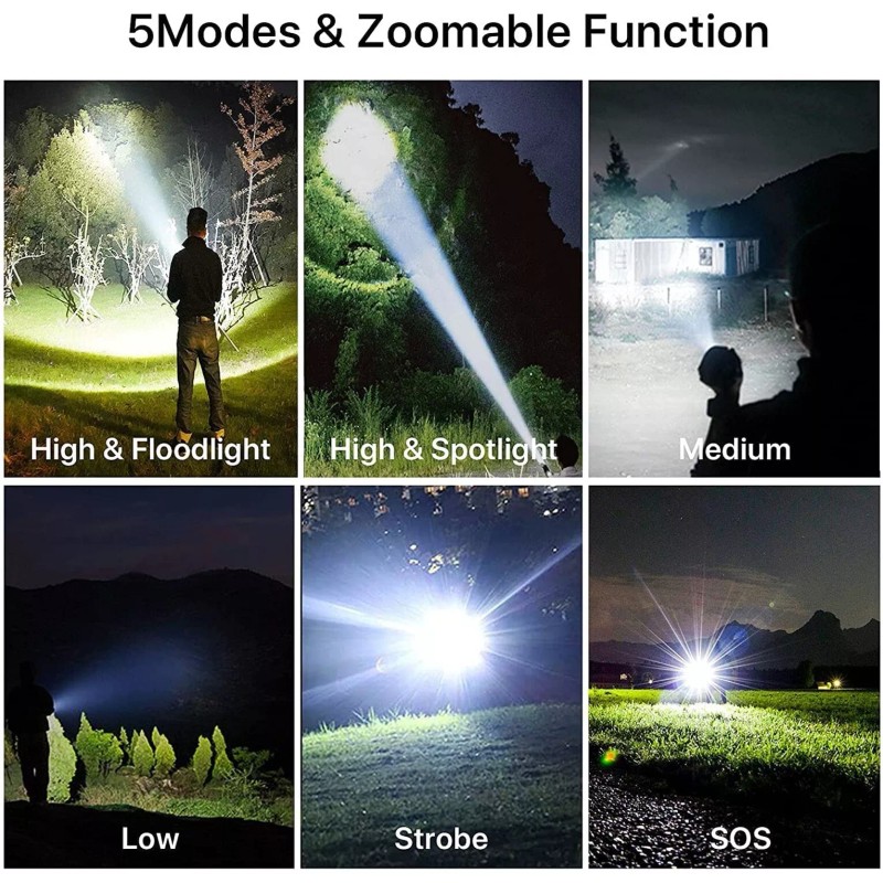 BERCOL Rechargeable LED Flashlights High Lumens, 990,000 Lumens Super Bright