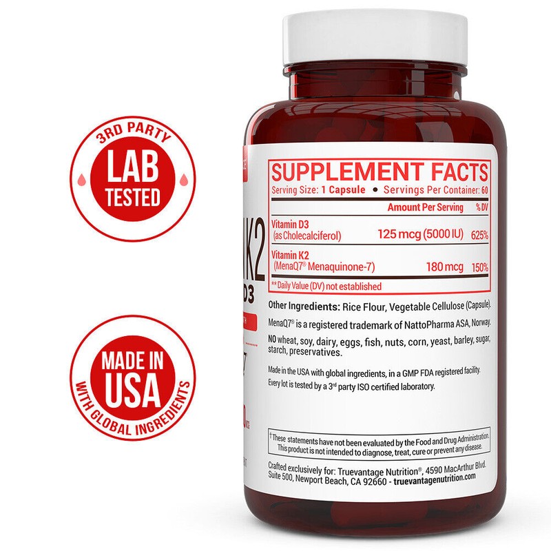 Truevantage Nutrition Vitamin K2 180 MCG with D3 5000 IU