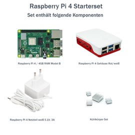 Raspberry Pi 4 4GB Starter Kit | 5V 3A USB-C Power Supply | Housing | Heatsink | Raspberry Pi 4 Model B 4GB RAM
