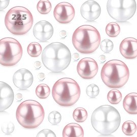 225 PCS Pearl Beads and 1000 PCS Water Gel Beads, 10/14/20mm Floating Pearls for Vases, Pink and White Pearls for Home Table Party Decor Centerpieces