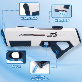 [Summer deals] Ntaanoo 2025 Electric Water Shooter for Adults &Kids Most Powerful Water Shooter Automatic Reload Water Blaster, One Reload 200 Water Blaster Automatic Water Shooter, Range of 3339ft,Big Water Shooter Toy for Kids:_white