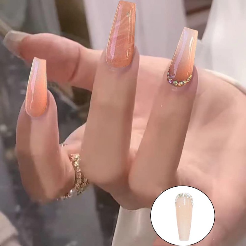 24 Pcs Pink False Nail Tip,Diamond False Nail Tip with