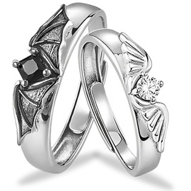 ZEPIQOR 1 Pair of Wedding Rings, Heart Ring Set, Women's Rings Silver, Matching Rings Friendship Rings, Ring Jewellery Rings, Angel and Demons, Gift for Wife, Husband, Girlfriend, Boyfriend