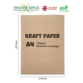 A4 Kraft Paper 100gsm 60 Sheets (100% Recycled) Made in UK*