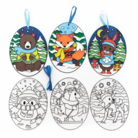 Baker Ross FC289 Winter Woodland Suncatcher Pictures - Pack of 6, Suncatchers for Kids with Stained Glass Effect, Make Your Own Rainbow Decorations to Decorate and Display
