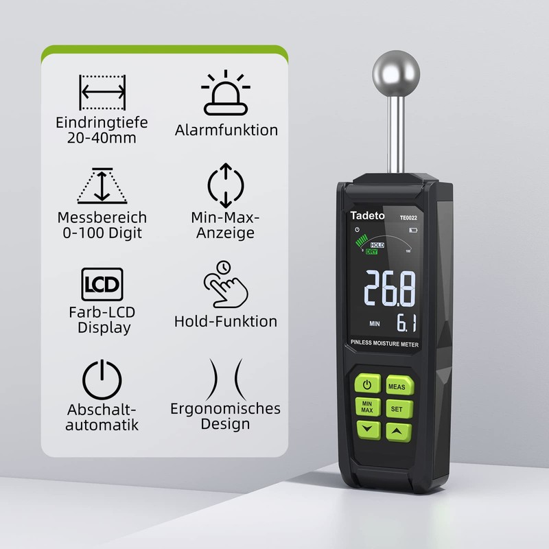Moisture Meter, Tadeto Moisture Meter 20-40 mm Analysis Depth with