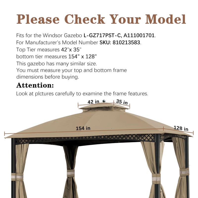 SCOCANOPY Replacement Canopy Cover for Windsor Gazebo L-GZ717PST-C, 810213583,South Hampton