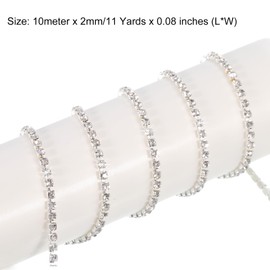 MECCANIXITY Cadena de cristal de diamante de estrás de 2 mm y 11 yardas para coser manualidades joyería DIY boda color plata blanco