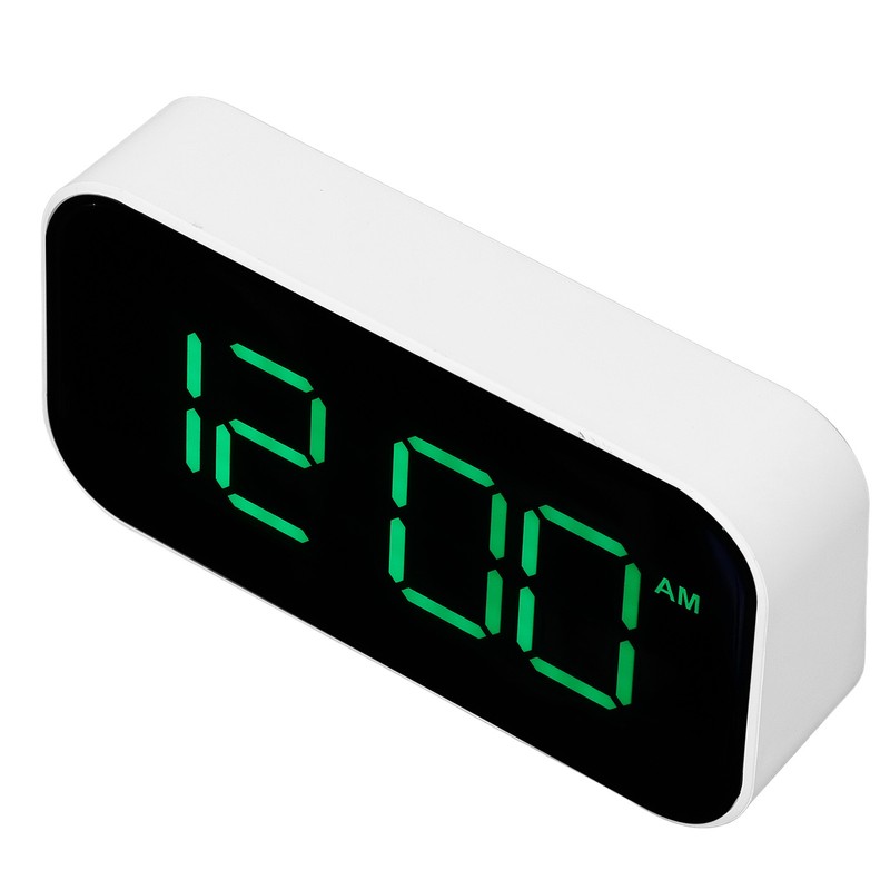 LED Digital Alarm Clock Brightness Adjustable 12/24Hr White Shell Green