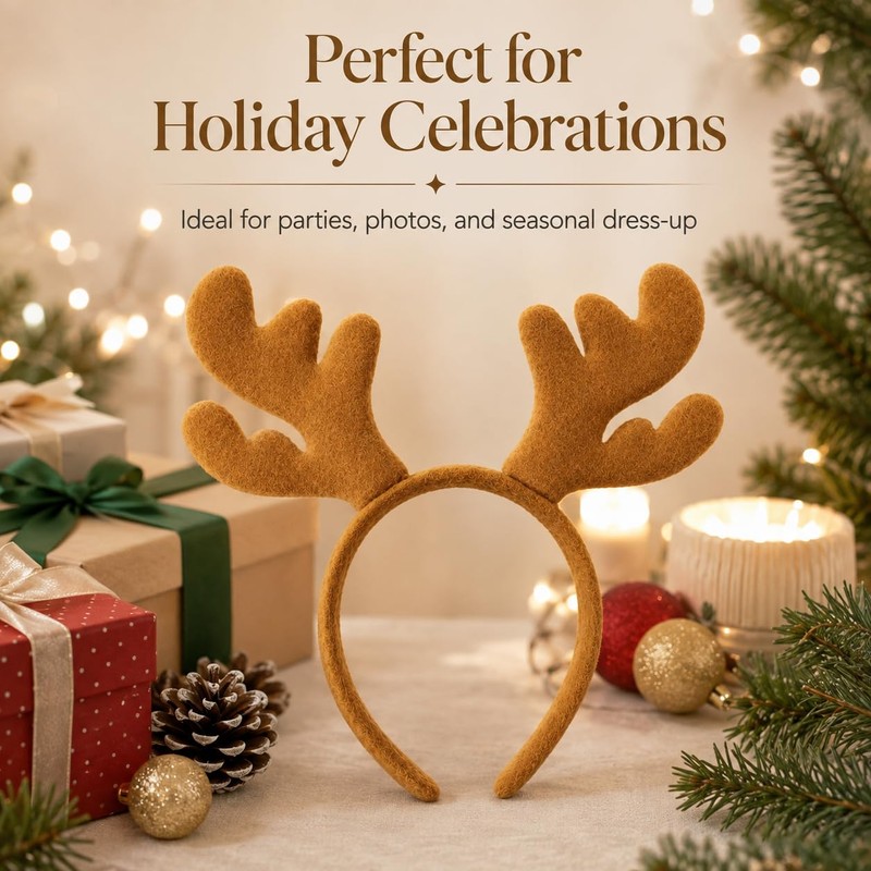 Plush Reindeer Antlers Headband Christmas Holiday Party Accessory