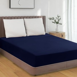 HENGWEI Bed Sheet, 150 x 200 cm with Elastic Box Spring Fitted Sheet, Microfibre Fitted Sheet, 140 x 200, Up To 30 cm Mattress Height, Soft Mattress Topper, Navy Blue