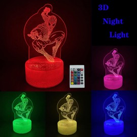 JOCHUI 3D Spider Night Light, Super Hero Illusion Table Lamp with 16 Colors Remote Control Touch Lamp LED USB Night Light Desk Lamps Room Decorations Home Decor Holiday Gifts Birthday Gifts