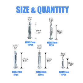 BESTYCHAO 52pcs Heavy Duty Zinc Plated Steel Hollow Wall Anchor Screws Set, Molly Bolt Hollow Drive for Drywall M4 M5 M6 Assortment Kit