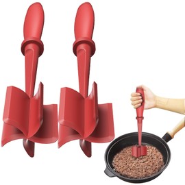 2Pack Meat Chopper, Heat Resistant Meat Masher for Hamburger Meat, Ground Beef Smasher, Nylon Hamburger Chopper Utensil, Meat Ground, Non Stick Mix Chopper Mix and Chop, Meat Masher Tool Gift（Red）
