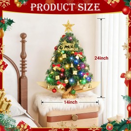 SeasonBliss 24 Inch Table Top Mini Christmas Tree Set, Christmas Table Decor with Warm-White LED Lights, Star Topper, Gift Boxes Ornaments & Hanging Ornaments, Small Christmas Tree with Lights