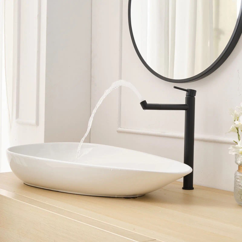 Single Hole Single Handle Black Gold Bathroom Vessel Sink Faucet