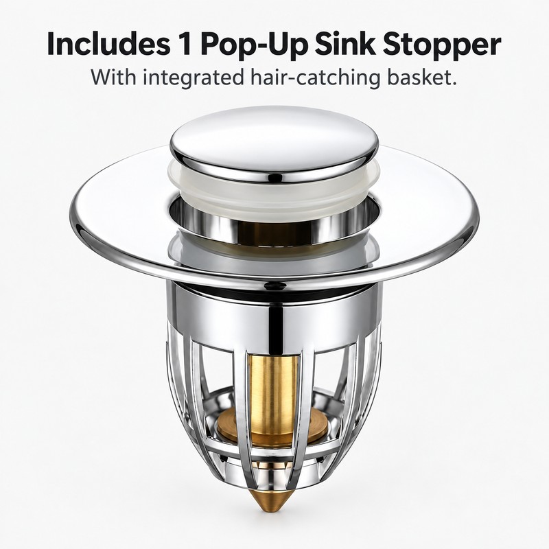 Pop-Up Bathroom Sink Drain Stopper with Hair Catcher Filter, Push-Button