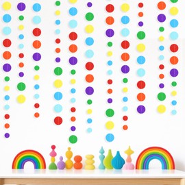46FT Rainbow Garland Circle Dots Multi Color Dot Banner Backdrop Colorful Hanging Paper Streamer for Baby Shower Wedding Bridal Birthday Party Decorations Supplies