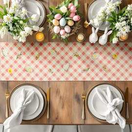 Easter Table Runner, 13 x 71 Inches, Easter Table Decor, Spring Decorations, Pastel Pink Peekaboo Bunny
