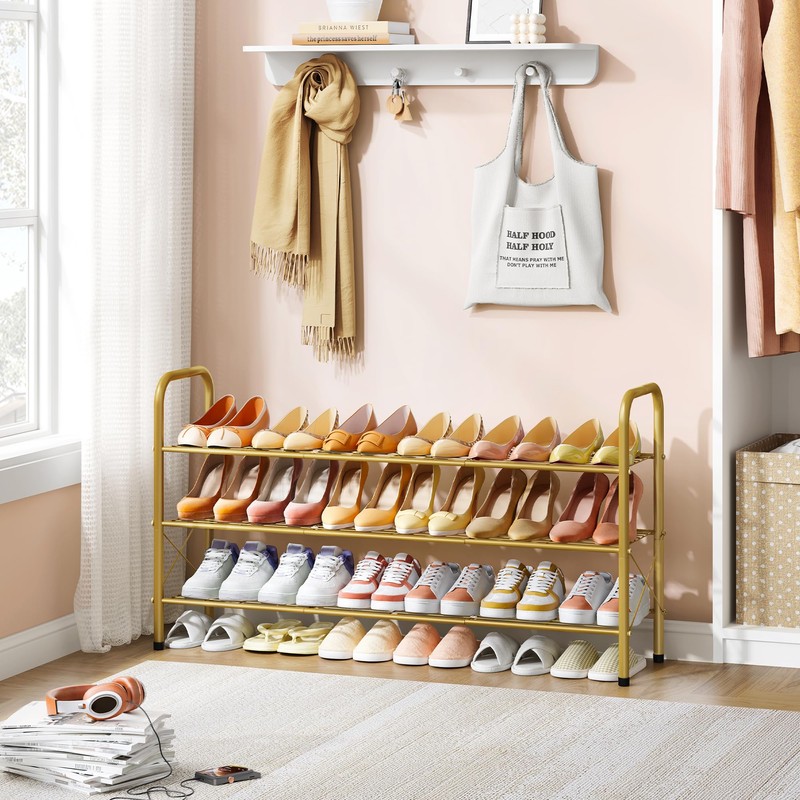 Hoctieon 3 Tier Durable Mesh Style Shoe Rack, Entryway Shoe
