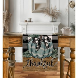 LTLYH Thankful Pumpkin Table Runner – 13 x 72 Inch Buffalo Plaid Fall Table Decor with Burlap Look, Rustic Thanksgiving Farmhouse Kitchen Dining Table Decoration T009