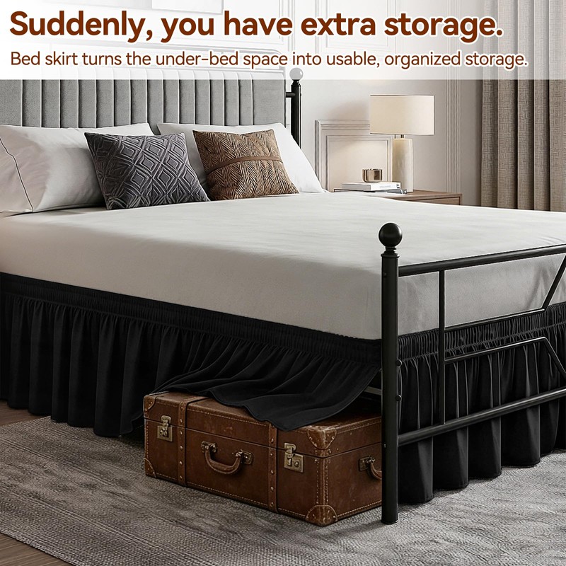 Vocander Black Split Corner Bed Skirt for King Beds 14