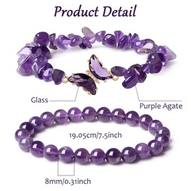 SSKHE Amethyst bracelet, natural amethyst crystal butterfly bracelet, 6.5-7 inches, amethyst