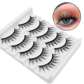 PURELEOR Manga Lashes False Lashes Natural Look 3D Effect Faux Mink Eye Lashes Wispy Cross Handmade Soft No Glue Included