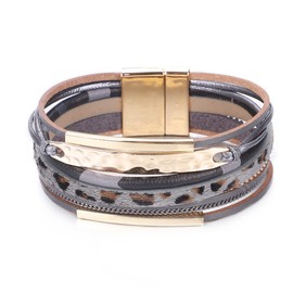 KSQS Multi-layer Leather Wrap Cuff Bracelet, Boho Wide Braided Buckle Bracelets for Women, Waterproof Leather Wristband Bangles