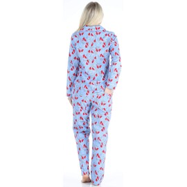 PajamaMania Women's Cotton Flannel Long Sleeve Button-Down Pajamas PJ Set, Cardinal, Small