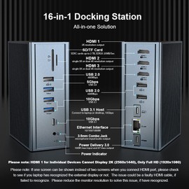 USB C Docking Station, Tymyp Docking 16-in-1 Display Triple for MacBook Pro/Air, Thunderbolt 3 and Other Laptops (3 x HDMI, 100 W PD Charging, Ethernet, Audio 3.5 mm, 2 x USB-A and USB-C 10 Gbps,