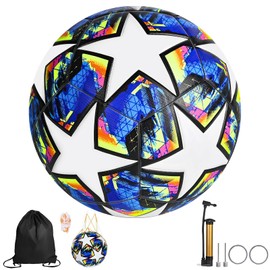 RAINBOWSTREET Balón De Fútbol No.5 - Balón De Fútbol De Entrenamiento Juvenil，Champions League Football Fans Memorabilia，Adecuado para Jóvenes Y Adultos, Regalos para Los Amantes del Fútbol (Azul)