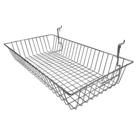 DBM IMPORTS 6Pc 24"x 12"x 4" Shallow Basket Display Rack Chrome Metal Wire Slatwall Gridwall Pegboard