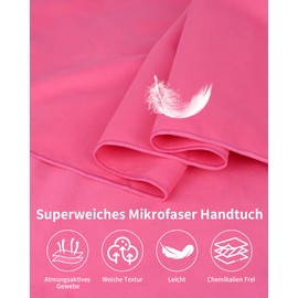Pfloge® Microfibre Towel Set of 3, 180 x 80 cm Microfibre Towels Large + 2 Pieces 80 x 40 cm Small Fitness Towel, Colourfast Microfibre Bath Towel for Fitness, Sauna, Beach, Travel (Pink)