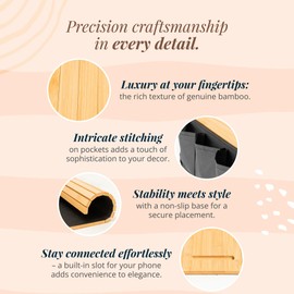 Foldable Bamboo Couch Arm Table With 3 Pockets, Cup Holder, Phone Holder And Sofa Arm Tray - Convenient Couch Arm Tray For Drinks, Snacks, And Remote Holder For Couch