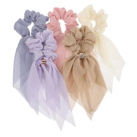 BIUDECO 5pcs Embroidered Ribbon Hair Scrunchies Double Bow Hair Ties for Women Soft Lace Bunny Ear Ponytail Holders for Everyday and Special Occasions