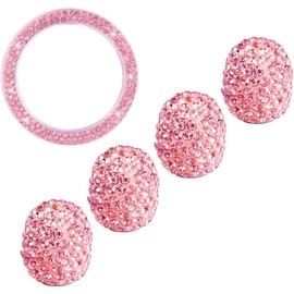 Ciieeo Set de 5 Piezas de Cubre Boton de Encendido y Tapas de Válvulas de Neumáticos en Rosa Estructura de Hilo Giratorio y Decoración Gemas para Automóviles