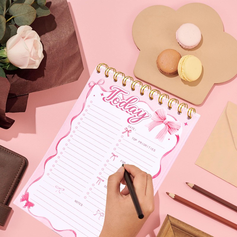 FYSUIMU Pink Bow To Do List Notebook A5 Undated Spiral