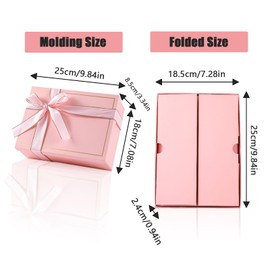 Gift Box, Gift Box with Lid, Foldable Gift Box, Gift Box with Bow, for Valentine's Day, Mother's Day, Christmas, Birthday, Wedding, Anniversary, Pink, 25 x 18 x 8.5 cm