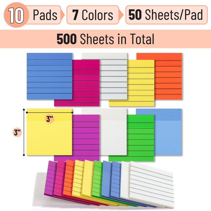 Mr. Pen- Transparent Sticky Notes, 3"x3", 10 Pads, 7X Lined,