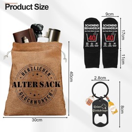 ePicsoa 40th Birthday Gifts for Men, 3-in-1 Age Sack Gift Bag with 40 x 30 cm Gift Bag, Old Sack, Socks and Bottle Opener Keyring, Funny Gifts for Dad, Husband, Grandpa