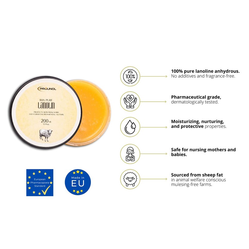 PROUNOL Lanolin Pure (Lanolin Anhydrous) 200ml - 100% Natural Cream